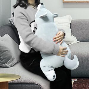 Auspicious beginning 30'' Shiba Inu Plush Stuffed Animal Dog Plush Pillow Children Hugging Pillow Sleeping Comfort Cushion Soft Plush Toy (Gray)