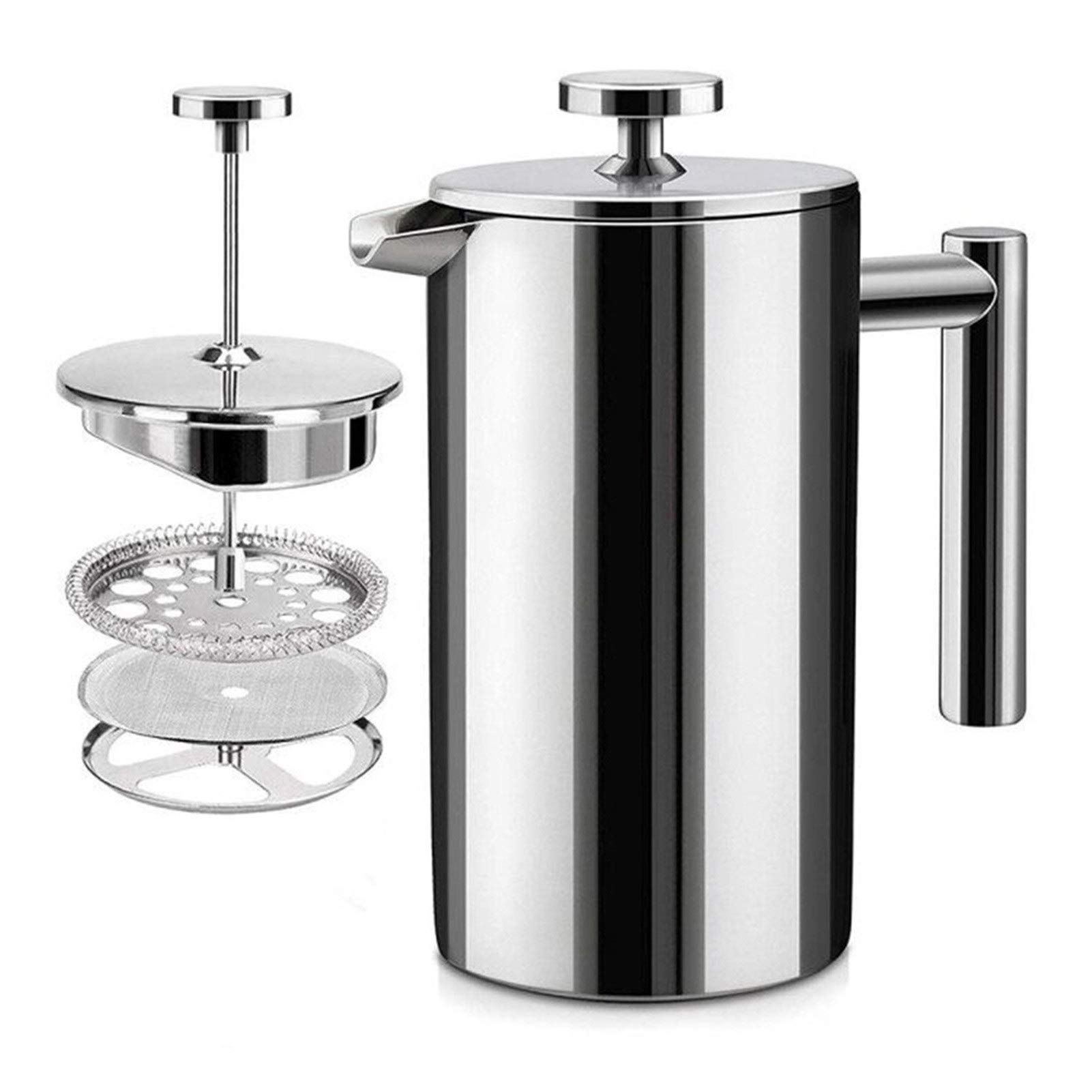 French Press Coffee Maker Stainless Steel Screen Double Walled Percolator Coffee Pot Tea Press Espresso Maker Stylish Rust Free Kitchen Accessory-Stainless Steel French Press Easy to Use