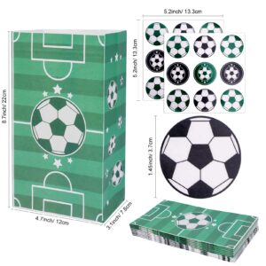 Qpout Soccer Party Bag Set of 12, Green and White Soccer Goodie Bags, Soccer Gift Bags for Team, Soccer Party Bags for Birthday Party Favors Candy Cookies Chocolates Kids Treats