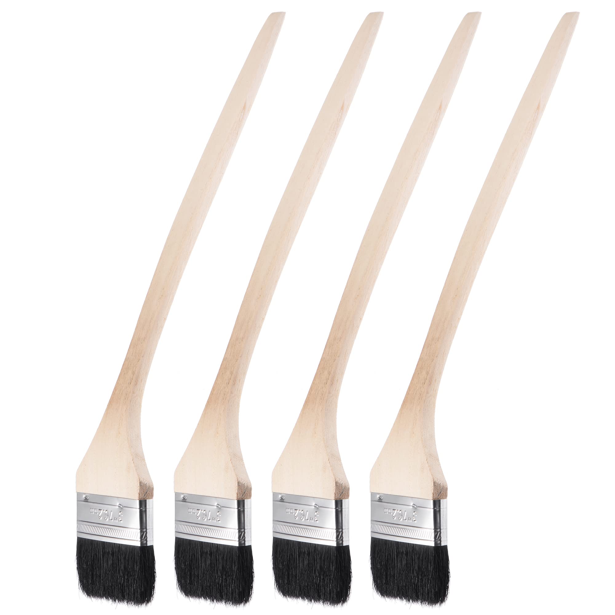 uxcell Bent Radiator Paint Brush 17" Length 3" Width Bristle with Long Wood Handle for Wall Treatment Black 4Pcs