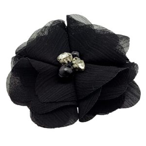 30pcs Rhinestone Chiffon Flower 2" Sewing Fabric Appliques for Clothing Craft Party Wedding Decor Tassel Topper Decoration Gift Wrapping Headbands Hair Accessories DIY (Black)