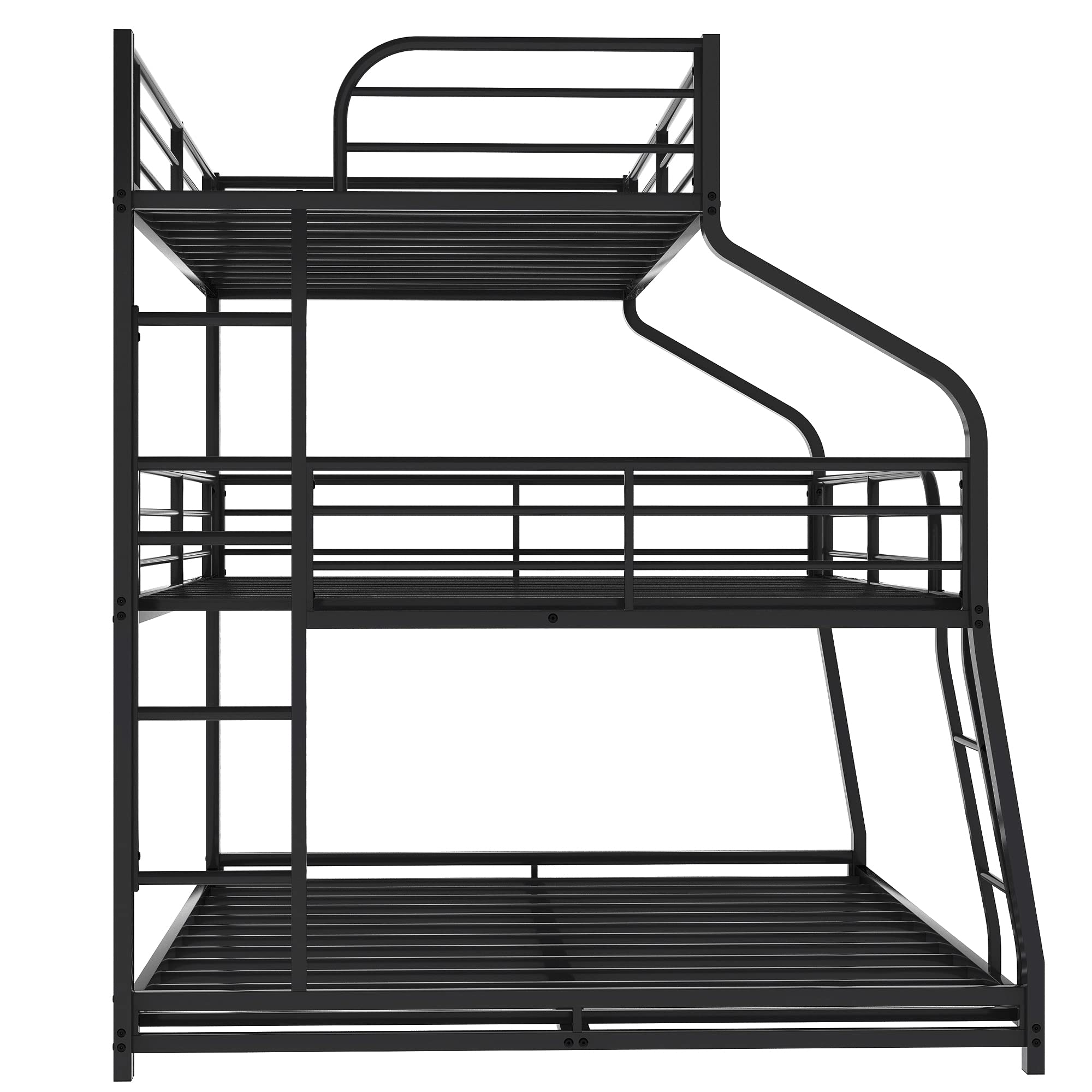 Triple Bunk Beds Twin XL/Full XL/Queen, Made of Heavy Duty Steel with Ladders and Full-Length Guardrails for Boys, Girls, Teens (Black)