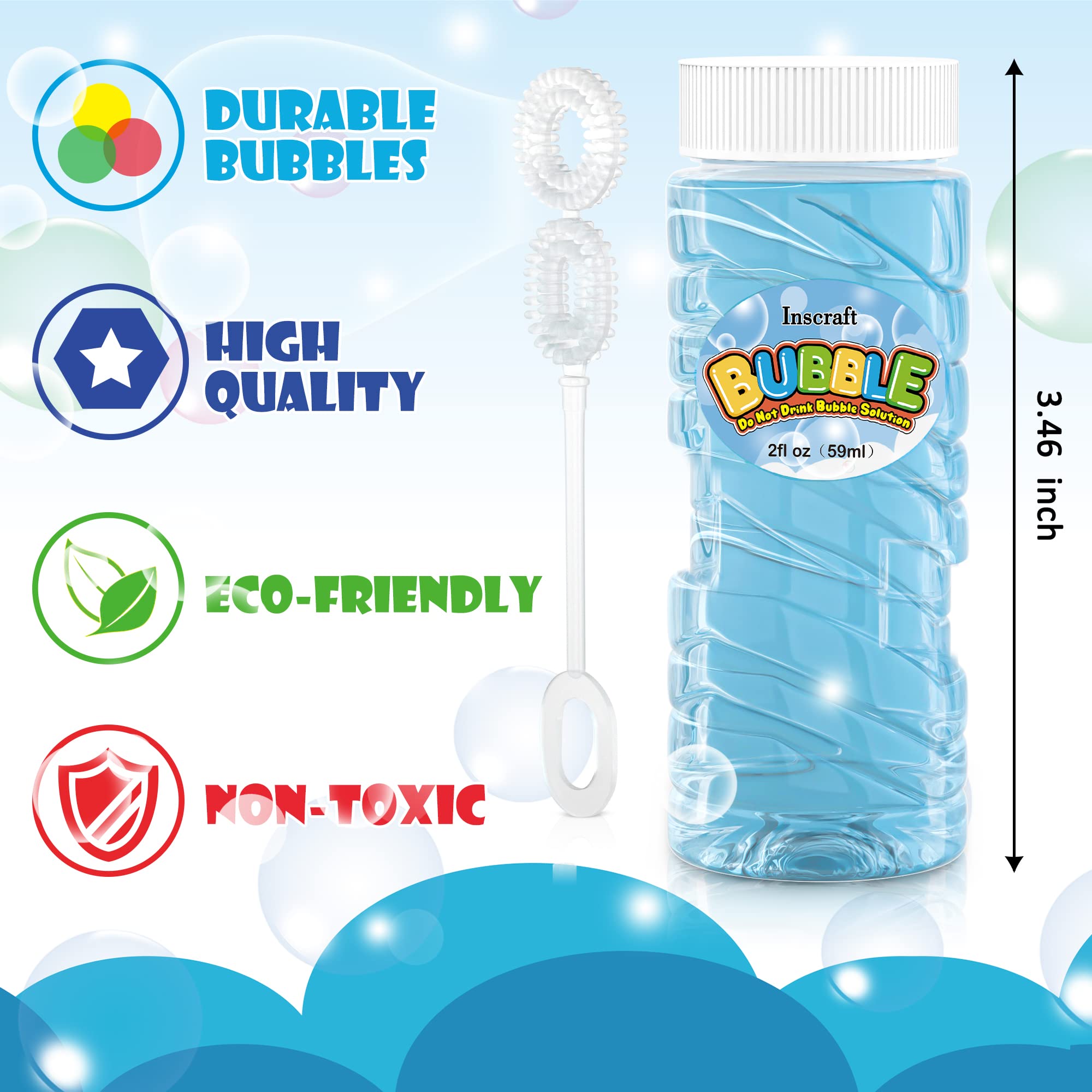 INSCRAFT 30 PCS Bubble Bottles with Wands Assortment for Kids, 2oz Bubbles Solution Each, Outdoor & Indoor Summer Toy, Weddings, Party Favors, Birthday, Refill for Bubbles Machine Blower