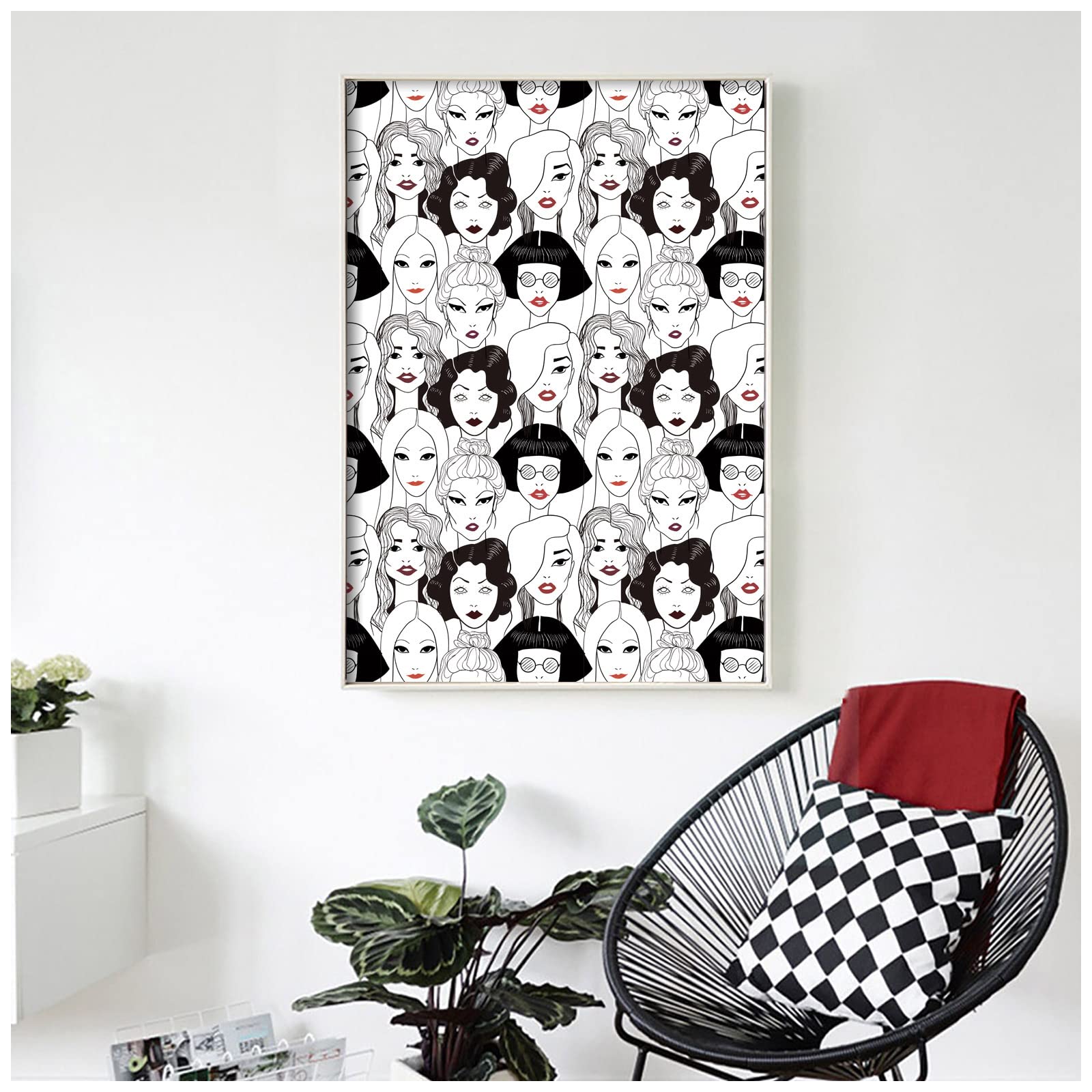 HAOKHOME Modern Peel and Stick Wallpaper Cool Ladies Black/White/Red Lips Removable Vinyl Self Adhesive Contactpaper 17.7in x 9.8ft