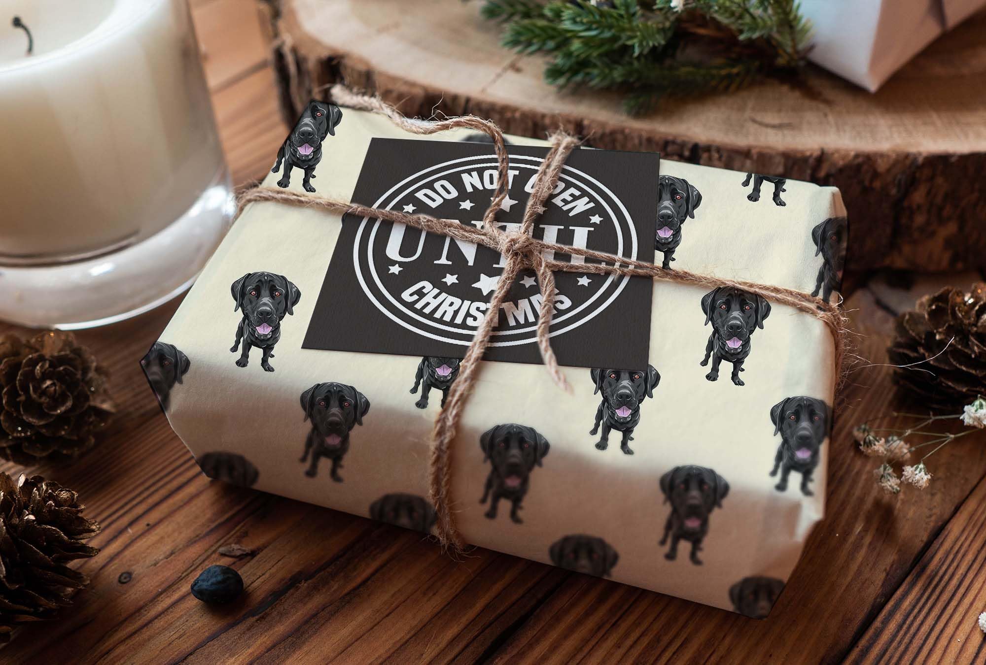 Cute Black Labrador Retriever Gift Wrap, Black Lab Wrapping Paper, Dog Christmas Birthday Party Decoration Decor (6 foot x 30 inch roll)