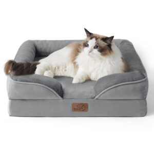 bedsure cat beds for indoor cats - washable bolster dog sofa beds for extra small dogs, supportive foam pet couch bed with removable washable cover, waterproof lining and nonskid bottom, grey