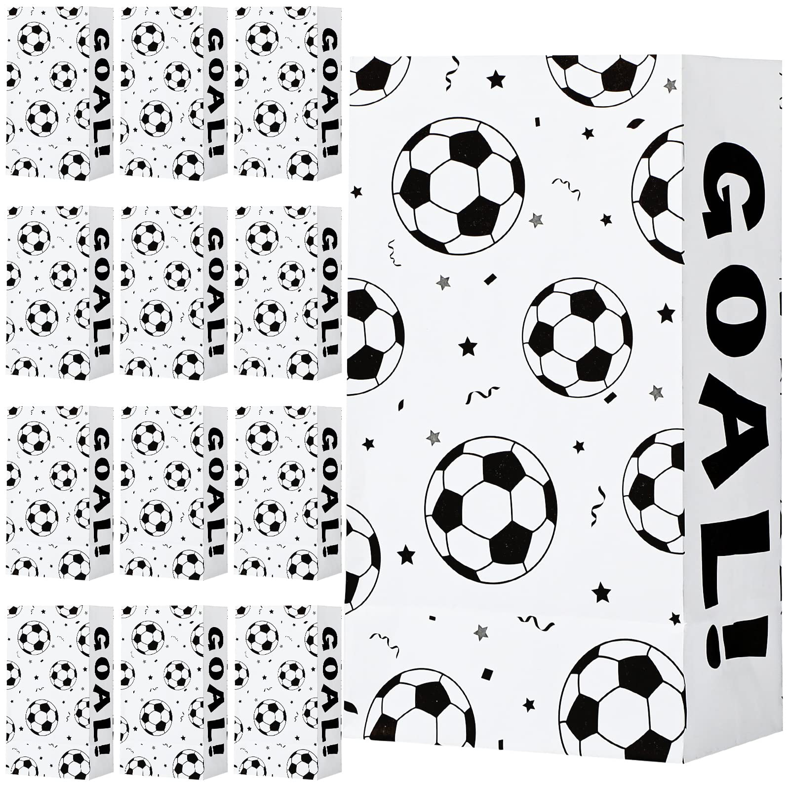 Gersoniel 30 Pack Paper Soccer Party Favor Bag, Soccer Candy Goodie Treat Bags Football Snack Bags Soccer Goodie Bag Soccer Print Sports Themed Birthday Party Supplies for Football Party Decor (White)