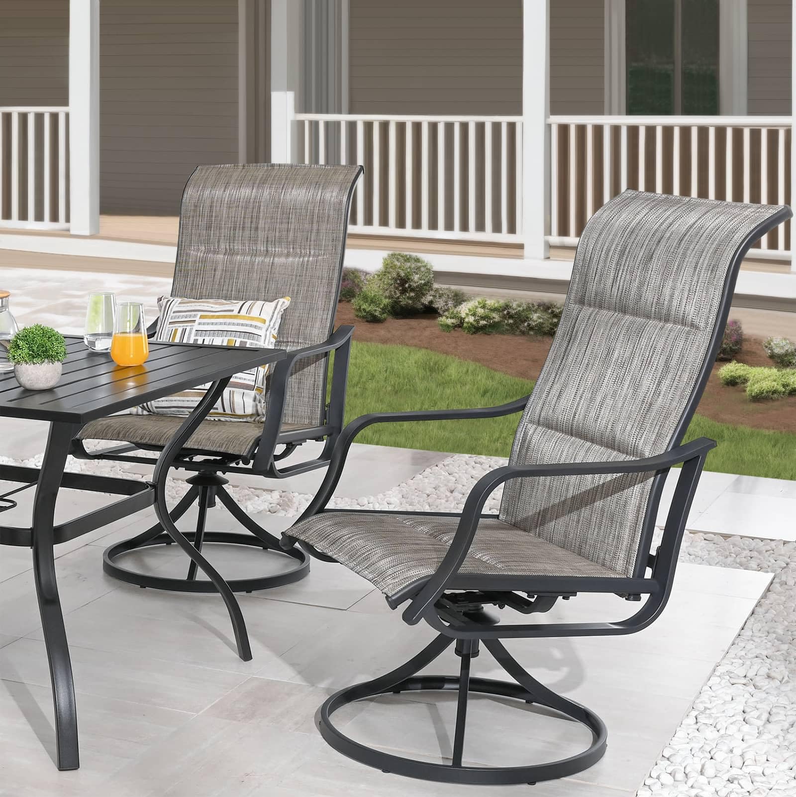 PatioFestival Patio Dining Set 5 Pieces Metal Outdoor Furniture Sets Outside Square Table Swivel Rocker Chairs with All Weather Frame (Grey)