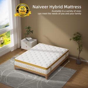 Naiveer Cooling Gel Memory Foam Hybrid Mattress, 10 Inch Twin Size Mattress in A Box with Pocket Springs for Back Pain & Pressure Relief, Medium Firm Feeling with CertiPUR-US Certified Foam