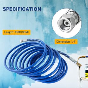 FLKQC Airless Paint Spray Hose Kit, 100FT 3600psi High-Pressure Fiber Tube, Double Layer Braided Wire High Pressure Airless Paint Spray Hose Universal Paint Sprayer Flexible Tube 1/4" (100FT/30M)