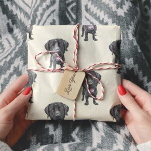 Cute Black Labrador Retriever Gift Wrap, Black Lab Wrapping Paper, Dog Christmas Birthday Party Decoration Decor (6 foot x 30 inch roll)