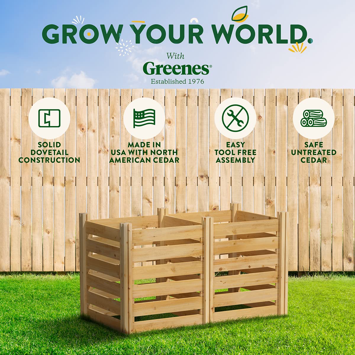 Greenes Fence Cedar Wood Composter, 24" W x 48" L x 31" H / 154.6 Gallons - Made in USA with North American Cedar