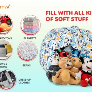 SATTVA Stuffed Animal Storage Bean Bag Chair for Kids, Zipper Storage Bean Bag for Organizing Stuffed Animals, Dinosaur Bean Bag Chair Cover, (No Beans)_White Dino Print