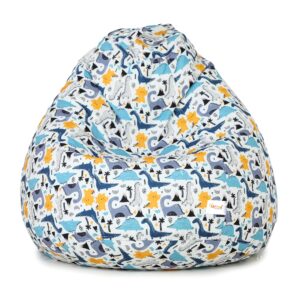 SATTVA Stuffed Animal Storage Bean Bag Chair for Kids, Zipper Storage Bean Bag for Organizing Stuffed Animals, Dinosaur Bean Bag Chair Cover, (No Beans)_White Dino Print