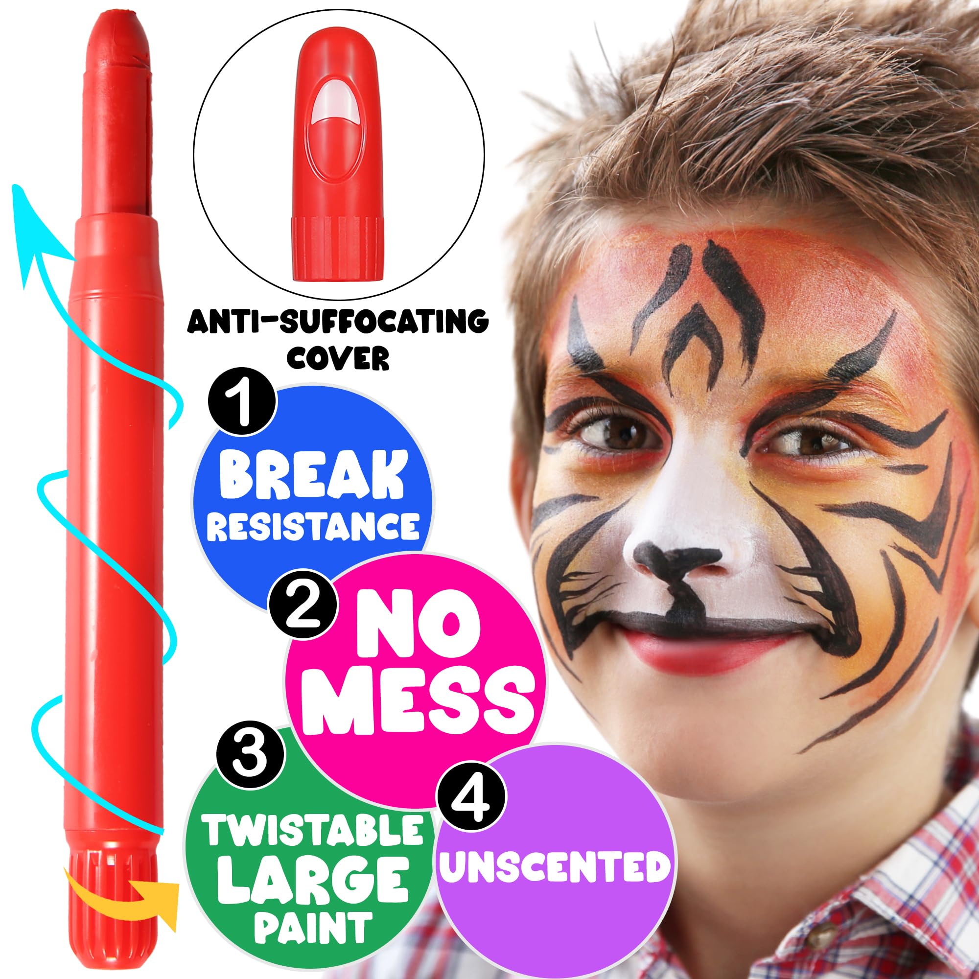 Jim&Gloria Face Paint Makeup Kit 8 Large Pens with Stencils Face Painting Tattoo Washable Body Markers Skin Safe Eyeblack Stick Baseball Sports Halloween Eye Black Football Games Gift Kids & Adults