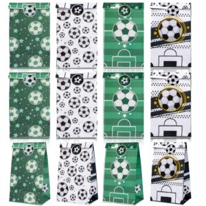 qpout soccer party bag set of 12, green and white soccer goodie bags, soccer gift bags for team, soccer party bags for birthday party favors candy cookies chocolates kids treats