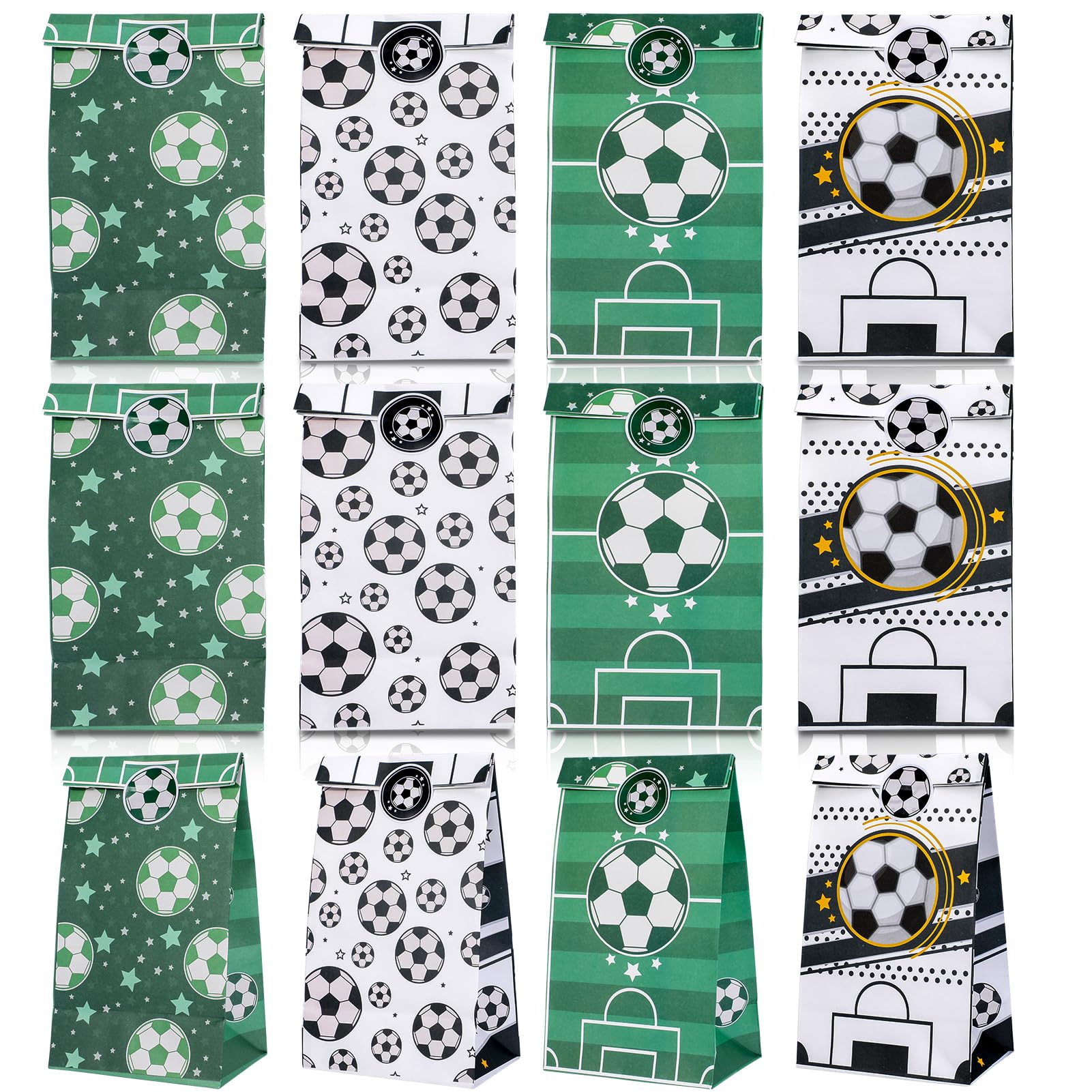 Qpout Soccer Party Bag Set of 12, Green and White Soccer Goodie Bags, Soccer Gift Bags for Team, Soccer Party Bags for Birthday Party Favors Candy Cookies Chocolates Kids Treats