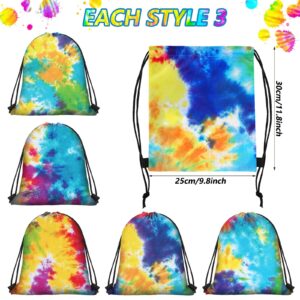 Shappy 24 Pcs Tie Dye Party Favor Bags 11.8 Inch Tie Dye Drawstring Backpack Tie Dye Goodie Gift Bags Birthday Party Supplies