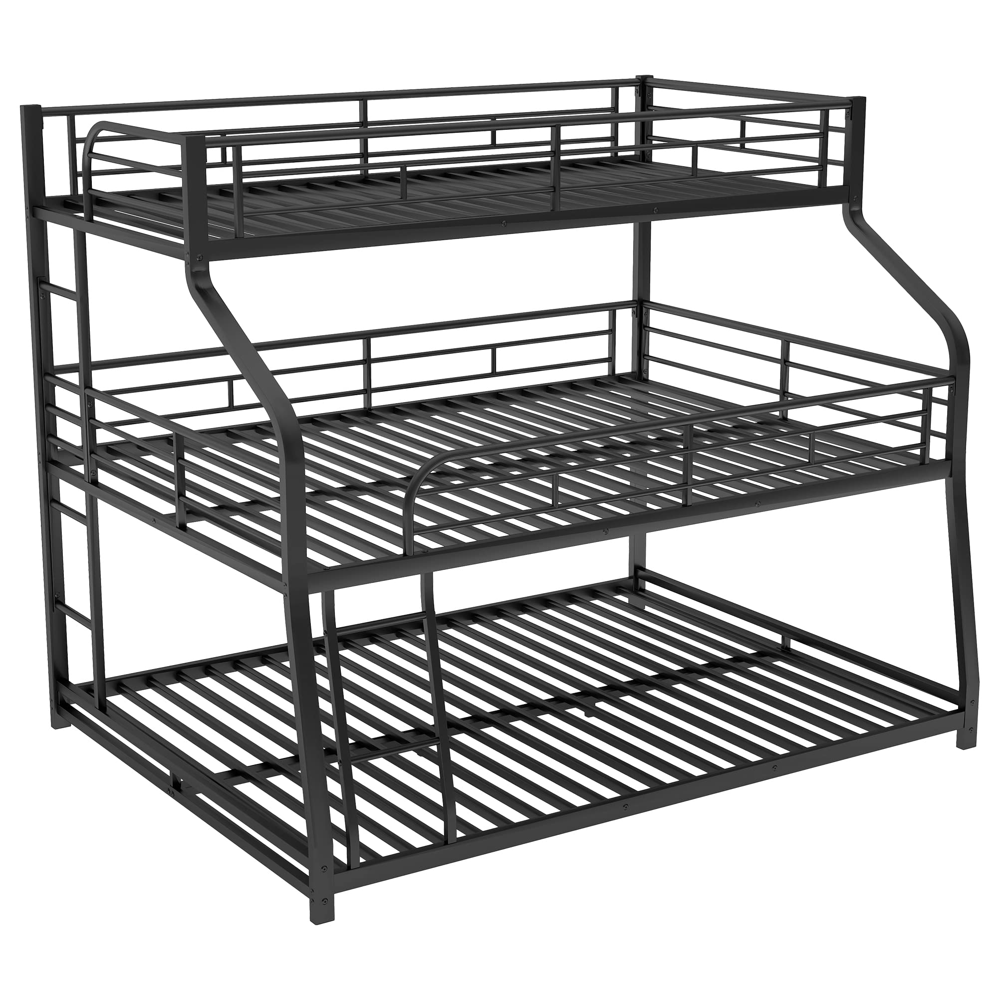 Bellemave Metal Triple Bunk Beds Twin XL/Full XL/Queen, Made of Heavy Duty Steel with Long and Short Ladder and Full-Length Guardrails for Boys, Girls, Teens (Black)