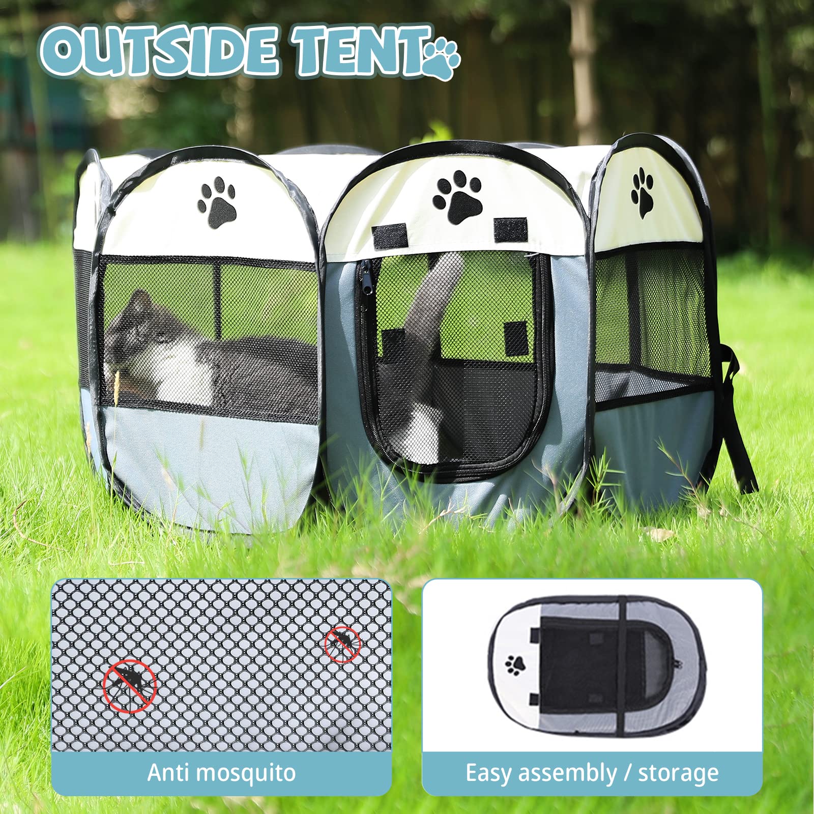 SENCONE Portable Pet Playpen, Dog Playpen Foldable Pet Exercise Pen Tents Dog House Playground for Puppy Dog/Cat Indoor Outdoor Travel Camping Use