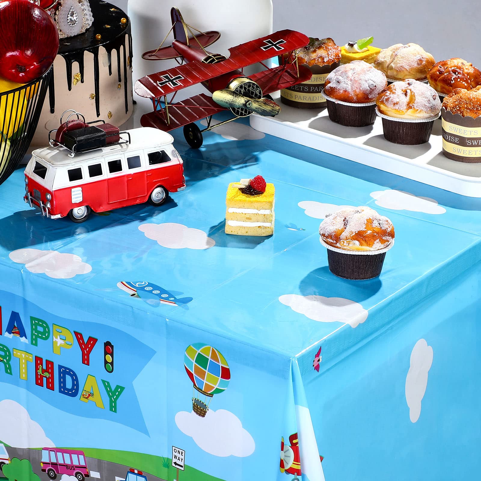 Tegeme 3 Pack Transportation Birthday Party Supplies Transportation Table Covers Cars Tablecloth Vehicle Transportation Birthday Decorations for Kids Birthday Baby Shower Party, 54 x 108 Inch