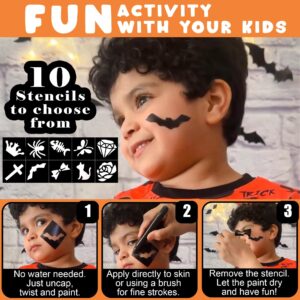 Jim&Gloria Face Paint Makeup Kit 8 Large Pens with Stencils Face Painting Tattoo Washable Body Markers Skin Safe Eyeblack Stick Baseball Sports Halloween Eye Black Football Games Gift Kids & Adults