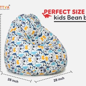 SATTVA Stuffed Animal Storage Bean Bag Chair for Kids, Zipper Storage Bean Bag for Organizing Stuffed Animals, Dinosaur Bean Bag Chair Cover, (No Beans)_White Dino Print