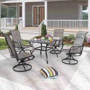 PatioFestival Patio Dining Set 5 Pieces Metal Outdoor Furniture Sets Outside Square Table Swivel Rocker Chairs with All Weather Frame (Grey)