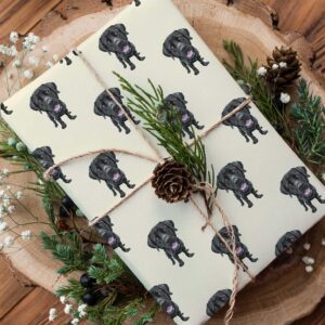 Cute Black Labrador Retriever Gift Wrap, Black Lab Wrapping Paper, Dog Christmas Birthday Party Decoration Decor (6 foot x 30 inch roll)