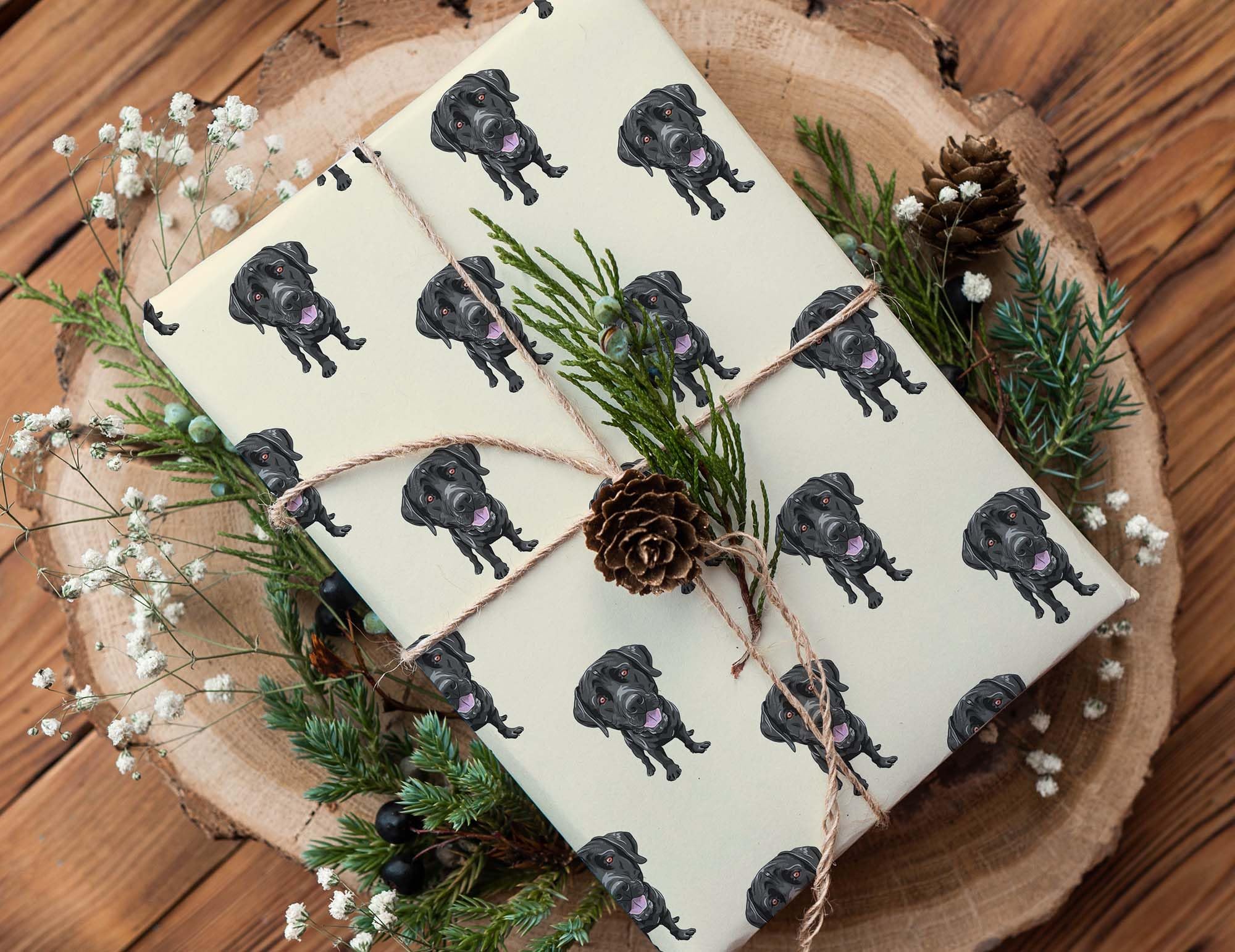 Cute Black Labrador Retriever Gift Wrap, Black Lab Wrapping Paper, Dog Christmas Birthday Party Decoration Decor (6 foot x 30 inch roll)