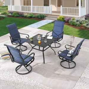 PatioFestival Patio Dining Set 5 Pieces Metal Outdoor Furniture Sets Outside Suqare Table Swivel Rocker Chairs with All Weather Frame (5Pcs, Blue)