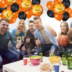 Charniol 25 Pcs Basketball Balloon 10" Aluminum Foil Sport Balloon Latex Black Orange Balloons Basketball Theme Balloon for Party Baby Shower