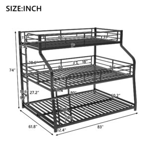 Triple Bunk Beds Twin XL/Full XL/Queen, Made of Heavy Duty Steel with Ladders and Full-Length Guardrails for Boys, Girls, Teens (Black)