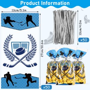 Chinco 50 PCS Hockey Party Cello Bags Hockey Treat Bags Goodie Sports Treat Bags for Hockey Party Favors Supplies with Gold Twist Ties