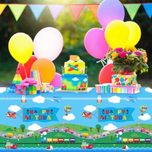 Tegeme 3 Pack Transportation Birthday Party Supplies Transportation Table Covers Cars Tablecloth Vehicle Transportation Birthday Decorations for Kids Birthday Baby Shower Party, 54 x 108 Inch