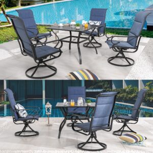 PatioFestival Patio Dining Set 5 Pieces Metal Outdoor Furniture Sets Outside Suqare Table Swivel Rocker Chairs with All Weather Frame (5Pcs, Blue)