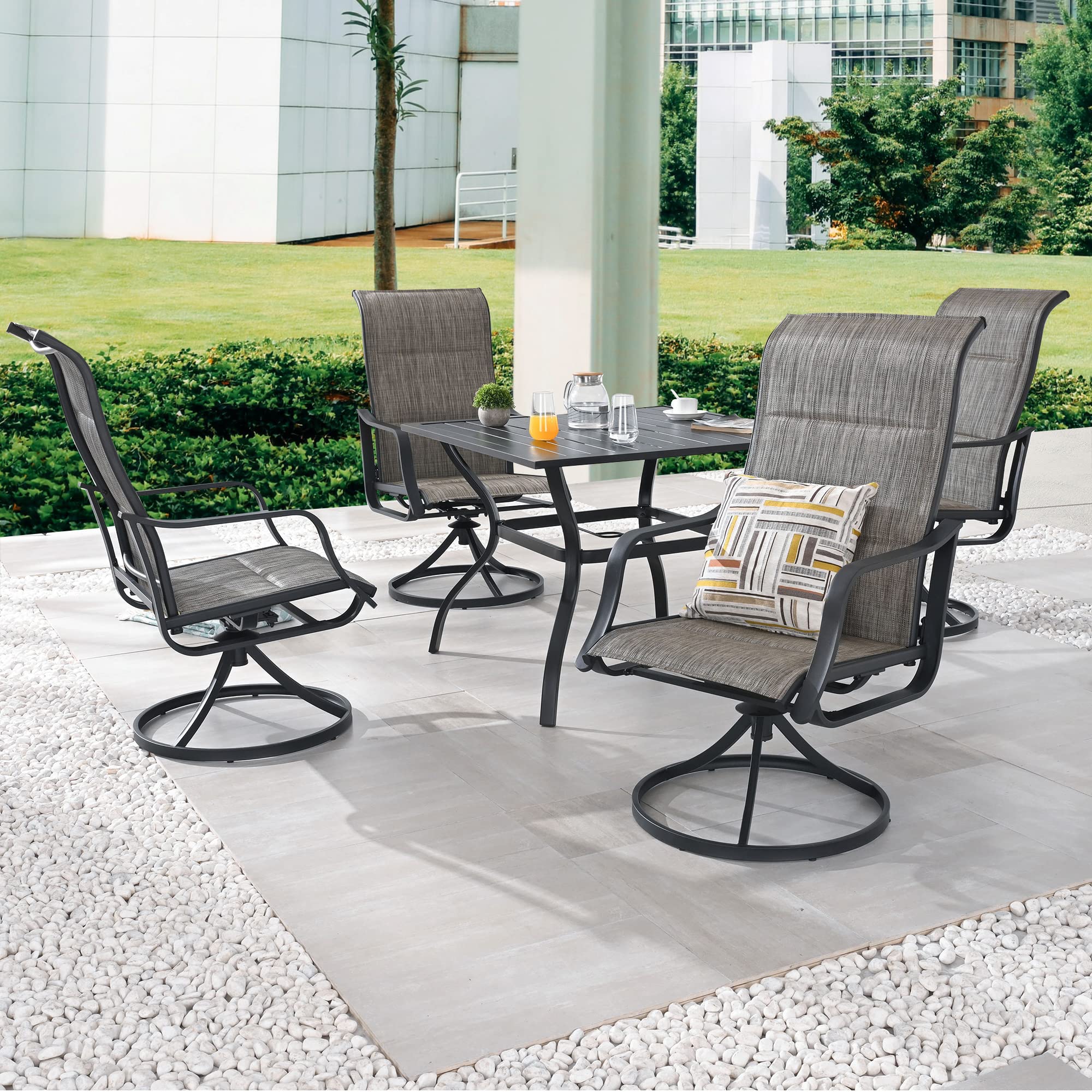 PatioFestival Patio Dining Set 5 Pieces Metal Outdoor Furniture Sets Outside Square Table Swivel Rocker Chairs with All Weather Frame (Grey)