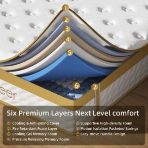 Naiveer Cooling Gel Memory Foam Hybrid Mattress, 10 Inch Twin Size Mattress in A Box with Pocket Springs for Back Pain & Pressure Relief, Medium Firm Feeling with CertiPUR-US Certified Foam