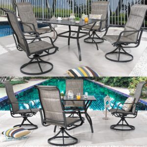 PatioFestival Patio Dining Set 5 Pieces Metal Outdoor Furniture Sets Outside Square Table Swivel Rocker Chairs with All Weather Frame (Grey)