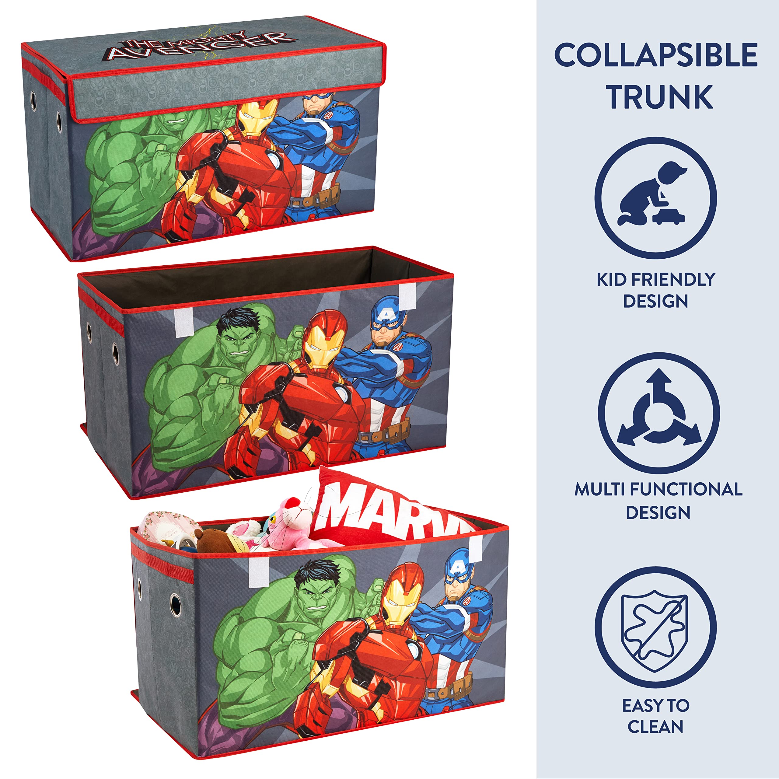 Marvel The Avengers 4 Piece Storage Solution Set with Pop Up Hamper, Collapsible Storage Trunk and 2 Nestable Storage Bins