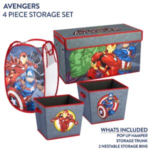 Marvel The Avengers 4 Piece Storage Solution Set with Pop Up Hamper, Collapsible Storage Trunk and 2 Nestable Storage Bins