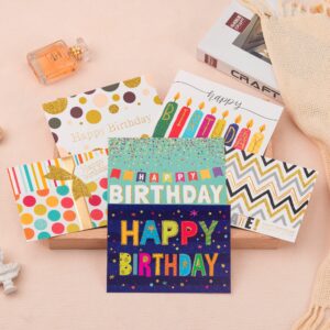 OfficeCastle 6 pcs Gold Foil Birthday Cards - Birthday Greeting Card Set for Women, Men, and Kids, 7”Lx5”H