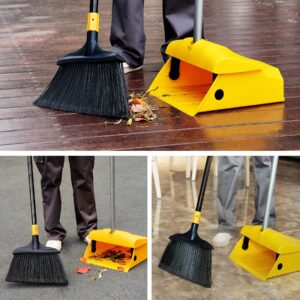 Yocada Heavy Duty Broom and Dustpan Set 3PCS Brooms Commercial Outdoor Indoor Perfect for Courtyard Garage Lobby Mall Market Floor Home Kitchen Room Office Pet Hair Rubbish