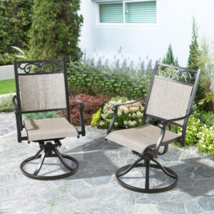 Ulax furniture Patio Cast Aluminum Swivel Dining Chairs Outdoor Sling Rocker Bistro Chairs (Set of 2)