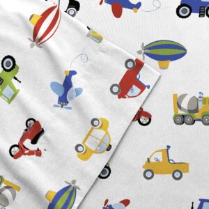 Dream Factory Kids Sheet Set Lightweight Microfiber Bed Sheets Super Soft Easy Wash Cozy Bedding 10” Pocket - Twin, Blue Trucks Tractors Cars