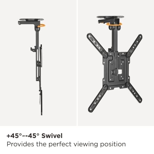 Mount Plus CM344 Flip Down TV and Monitor Roof Ceiling Swivel Mount | Fits Flat TV 23 to 55 Inches | VESA Compatible 200x200, 400x400 | Height Adjustable | Pitched Roof