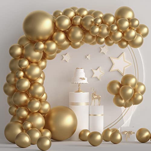 TUPARKA 102 Pcs Metallic Gold Balloons Garland Arch Kit Different Sizes Gold Balloons 5 10 12 18 inch Balloons with Garland Strip for Birthday Wedding Graduation Festival Party Decorations