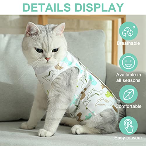 HACRAHO Recovery Suit for Cat, 1 PCS Cute Dinosaur E-Collar Cat Wound Surgery Recovery Suit Pet After Surgery Wear for Small Medium Pets, M