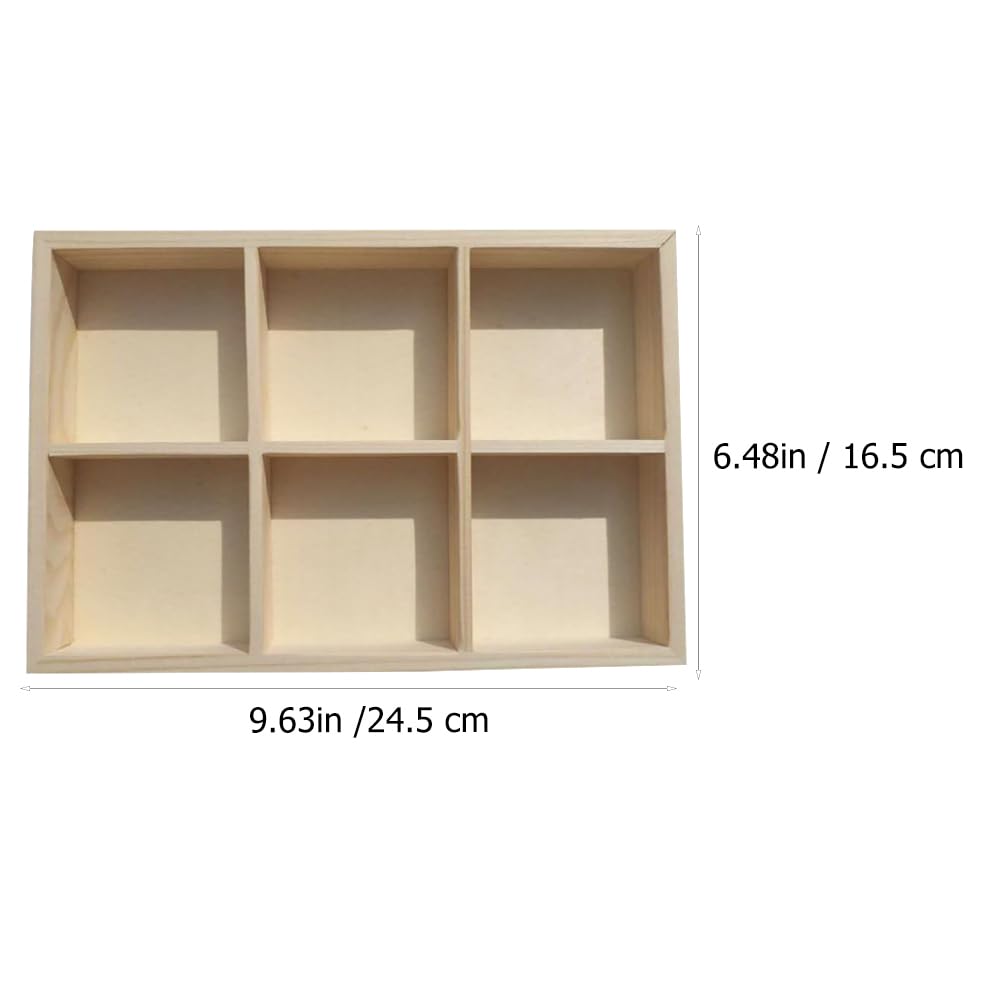 Wakauto 2Pcs Wooden Storage Divider Box Showcase Display Box 6 Grid Wood Organization Tray Desk Display Crafts Holder for Art Supplies Organizer