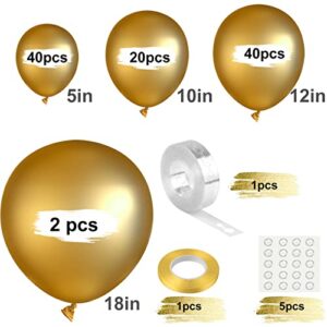 TUPARKA 102 Pcs Metallic Gold Balloons Garland Arch Kit Different Sizes Gold Balloons 5 10 12 18 inch Balloons with Garland Strip for Birthday Wedding Graduation Festival Party Decorations